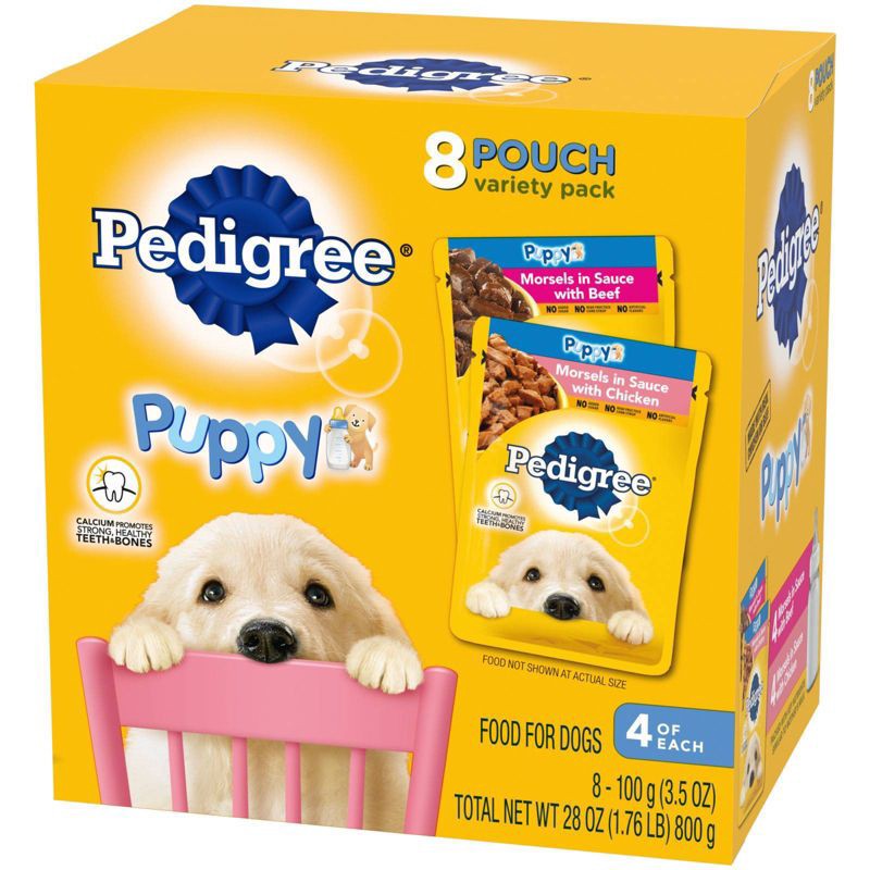 slide 4 of 4, Pedigree Soft Chicken, Beef Puppy Wet Dog Food - 1.76lbs/8ct, 1.76 lb, 8 ct