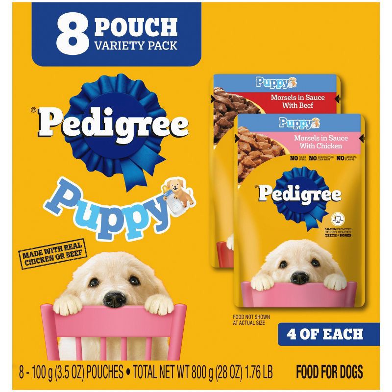 slide 1 of 4, Pedigree Soft Chicken, Beef Puppy Wet Dog Food - 1.76lbs/8ct, 1.76 lb, 8 ct