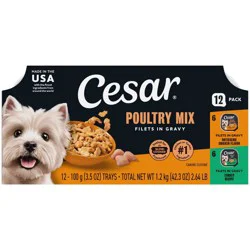 Cesar Filets in Gravy Poultry Lovers Chicken and Turkey Flavor Variety Pack Small Breed Wet Dog Food - 3.5oz/12ct