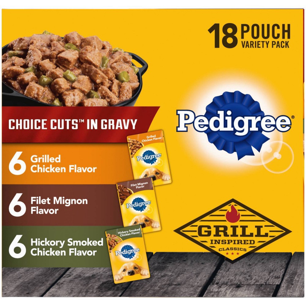 slide 4 of 4, Pedigree Choice Cuts In Gravy Grill Inspired Classics Adult Soft Wet Dog Food 18-Count Variety Pack, 3.5 oz