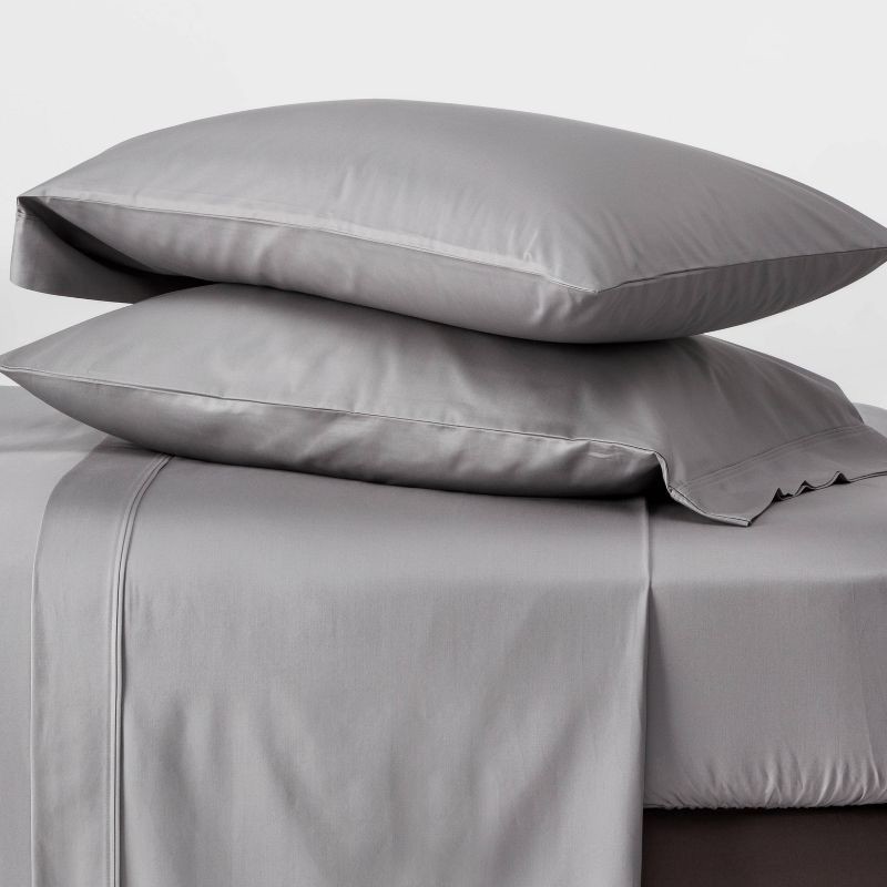 slide 2 of 4, Queen 6pc 800 Thread Count Solid Sheet Set Light Gray - Threshold™: Cotton Sateen, OEKO-TEX Certified, Deep Pocket, 6 ct