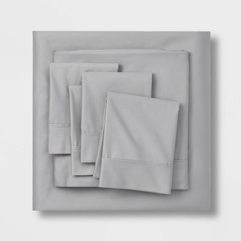 slide 1 of 4, Queen 6pc 800 Thread Count Solid Sheet Set Light Gray - Threshold™, 6 ct