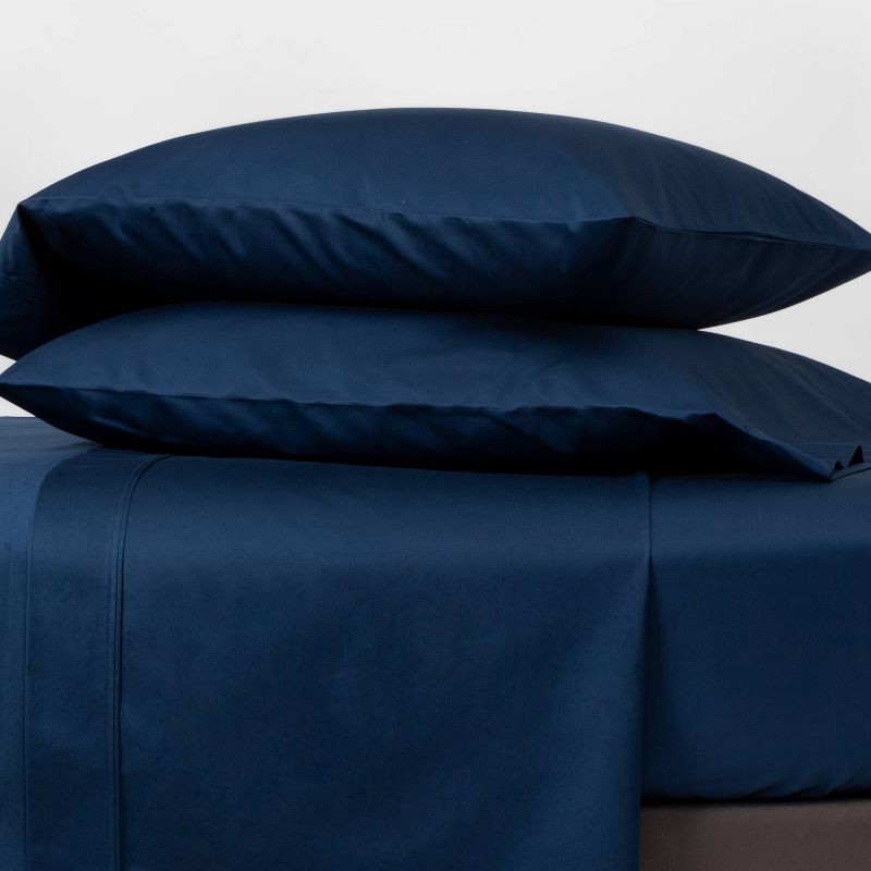 slide 2 of 4, Queen 6pc 800 Thread Count Solid Sheet Set Indigo - Threshold™: Cotton Sateen, 4 Pillowcases, Deep Pocket, 6 ct