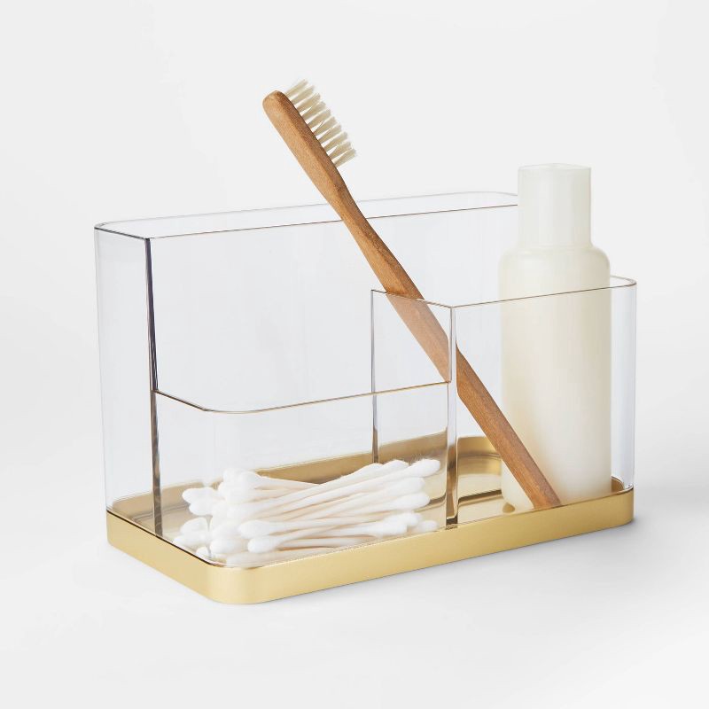 slide 2 of 5, Accent Vanity Organizer Gold - Threshold™: Cosmetic Storage, Brush & Skincare Holder, Plastic Construction, Spot Clean, 1 ct