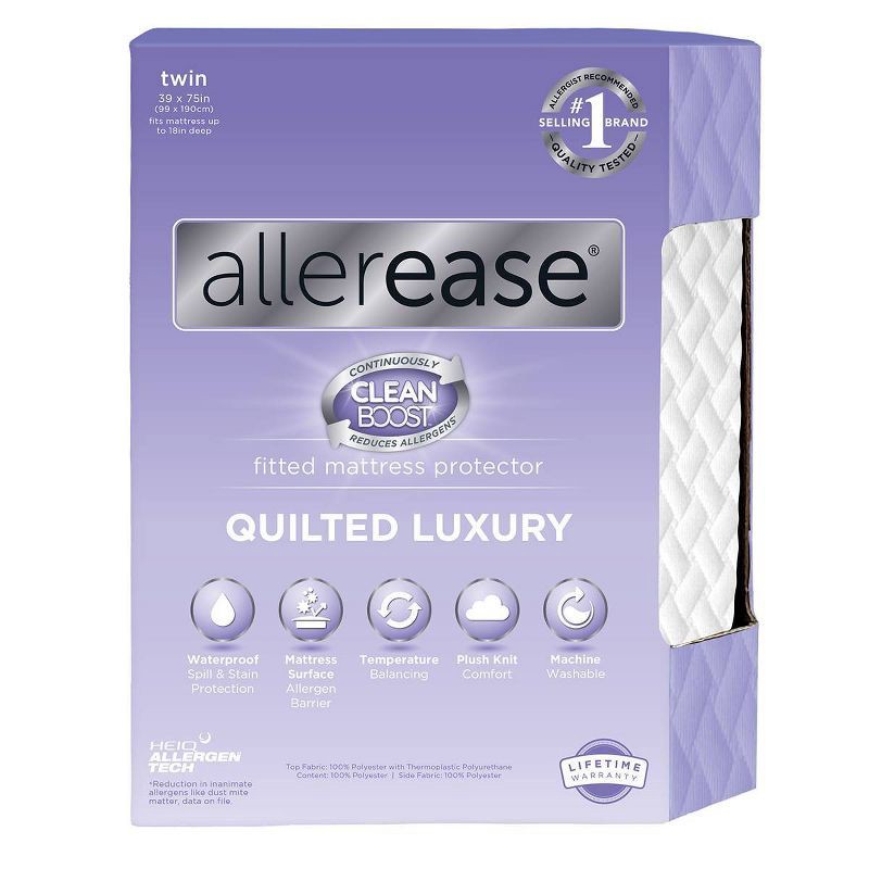 slide 1 of 8, Allerease Twin Clean Boost Quilted Luxury Waterproof Machine Washable Fitted Mattress Protector, 1 ct