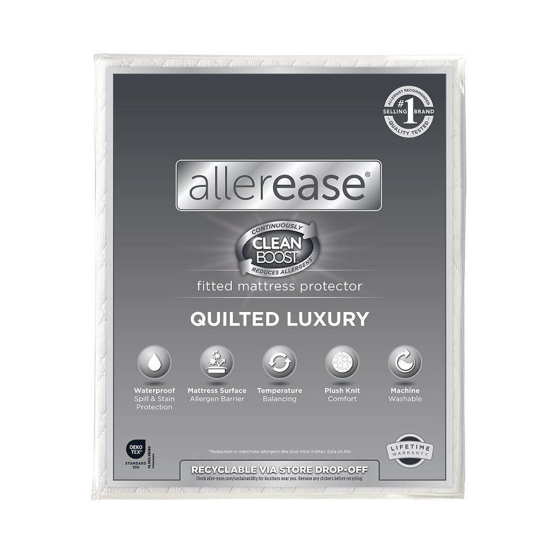slide 1 of 8, Allerease Full Clean Boost Temperature Regulating Fitted Mattress Protector: Polyester, OEKO-TEX Certified, 1 ct