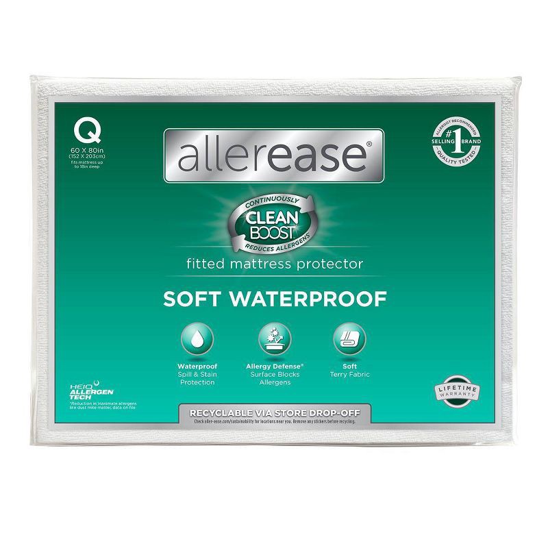 slide 1 of 8, Allerease Full Perfect Protection Soft Waterproof Machine Washable Fitted Mattress Protector: Hypoallergenic, OEKO-TEX Certified, 1 ct