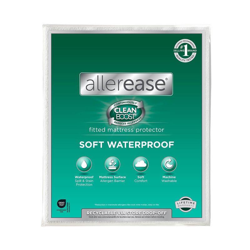 slide 1 of 8, Allerease Full Clean Boost Waterproof Fitted Mattress Protector: Hypoallergenic, OEKO-TEX Certified, 1 ct