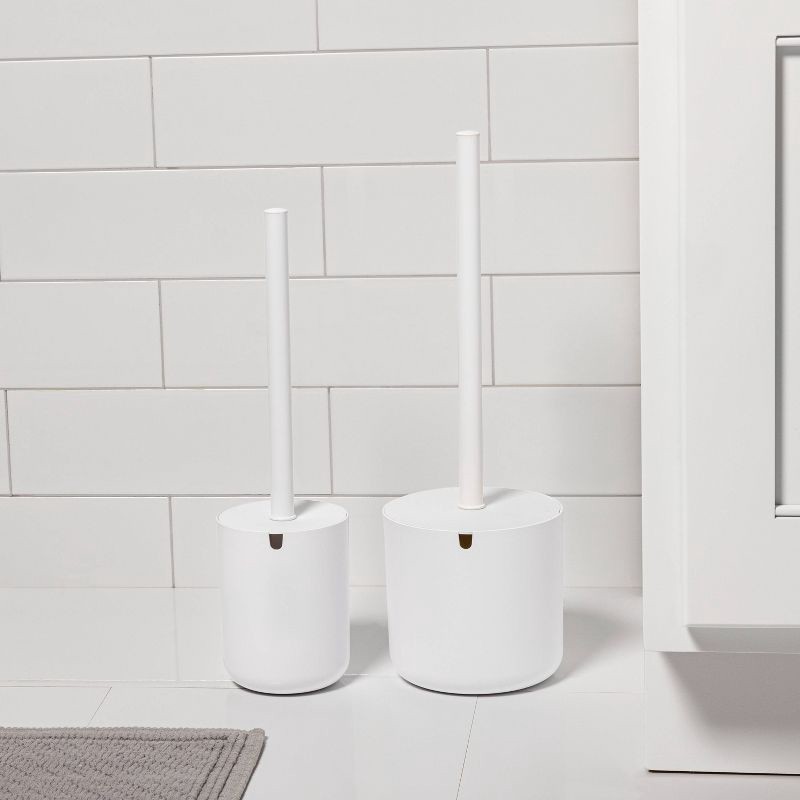 slide 3 of 6, Modern Toilet Brush White - Threshold™: Plastic Scrubber & Holder Set for Bathroom Cleaning, 15.5" Height, 1 ct
