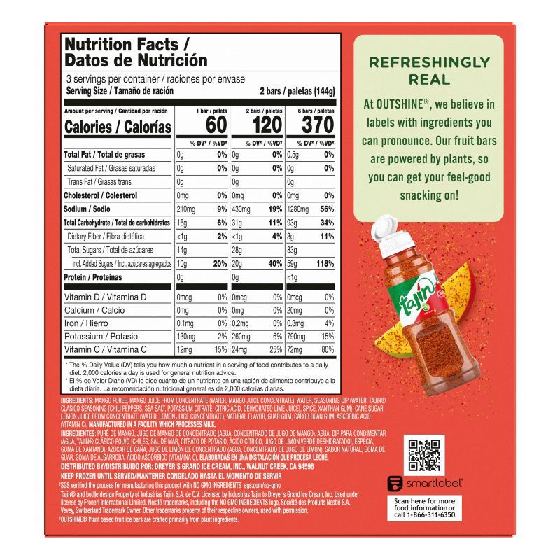 slide 9 of 9, Outshine Mango with Tajin Frozen Fruit Bar - 6ct, 6 ct