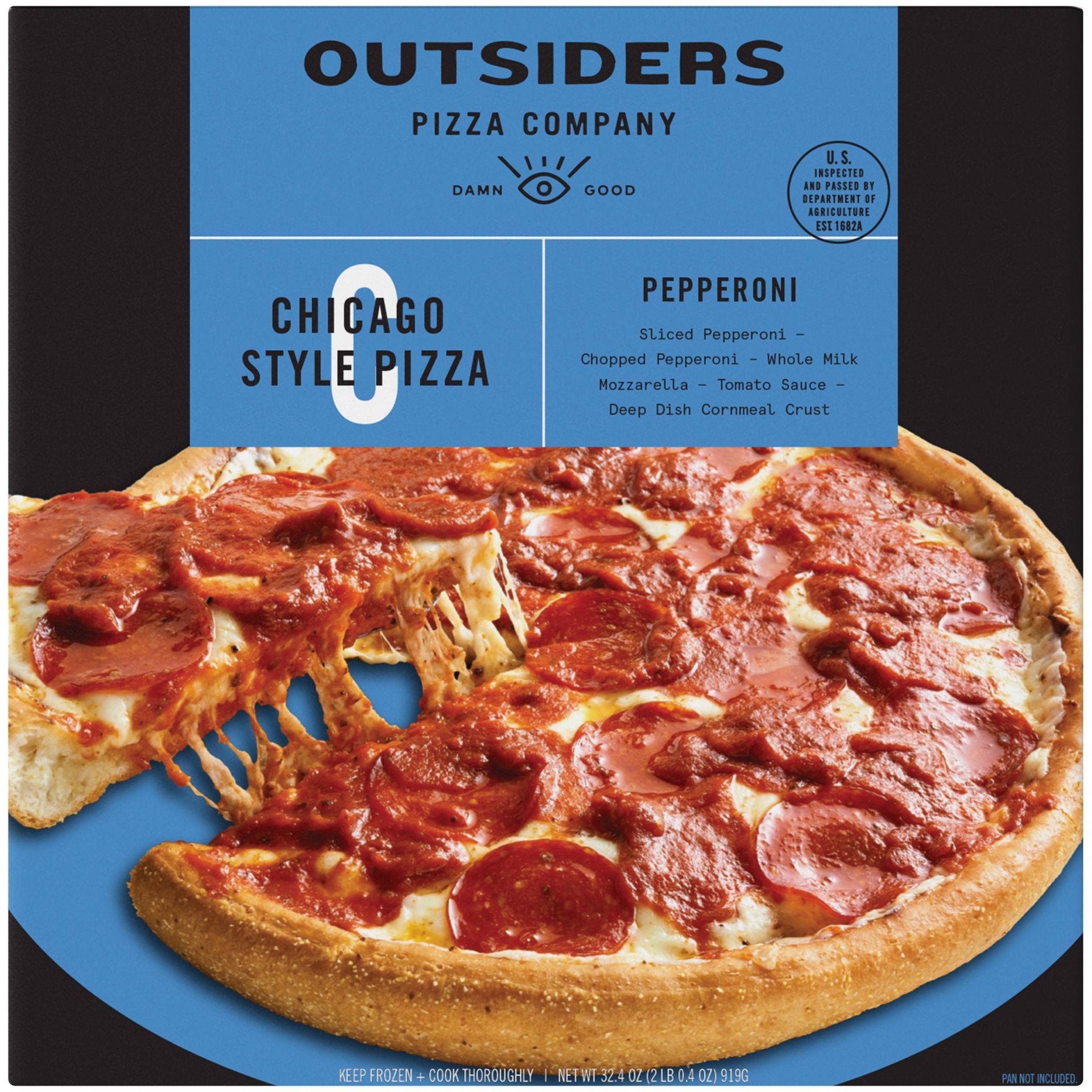 slide 1 of 9, Outsiders Pizza Company Outsiders Chicago Style Pepperoni Frozen Pizza, 25.9 oz