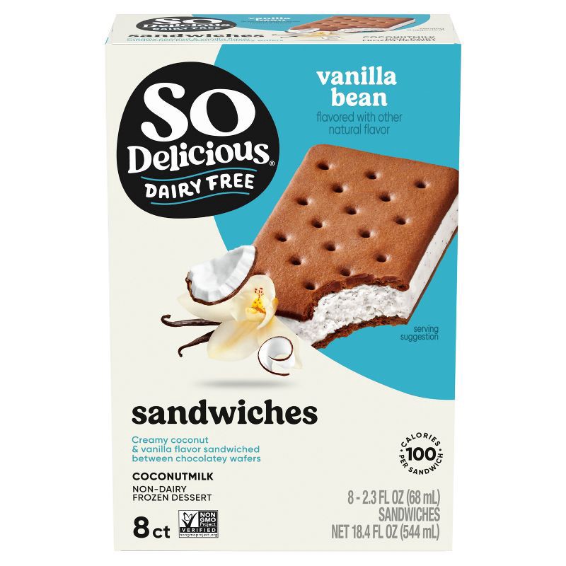 slide 1 of 11, So Delicious Dairy Free Vanilla Bean Coconut Milk Frozen Dessert Sandwich - 8ct, 8 ct