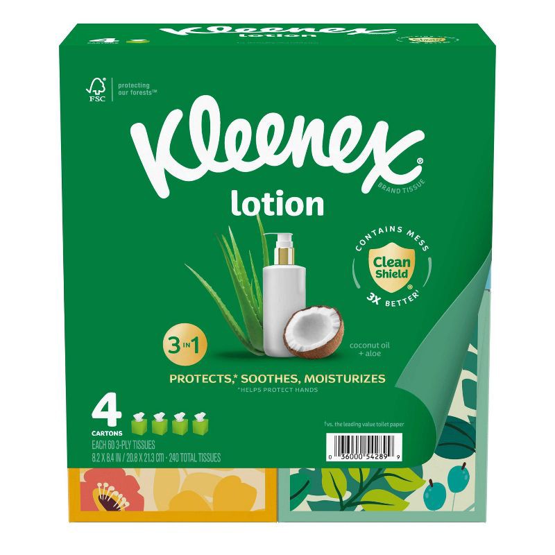 slide 2 of 10, Kleenex Lotion 3-Ply Facial Tissue - 4pk/240ct, 4 pk; 240 ct