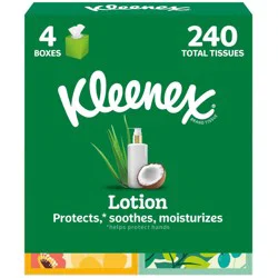 Kleenex Lotion 3-Ply Facial Tissue - 4pk/240ct: Contains Vitamin E, Square Shape