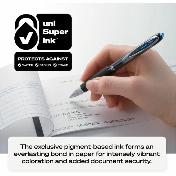 slide 9 of 9, uni-ball 207 Retractable Fraud Prevention Gel Pens, Micro Point, 0.5 Mm, Black Barrels, Black Ink, Pack Of 12, 12 ct