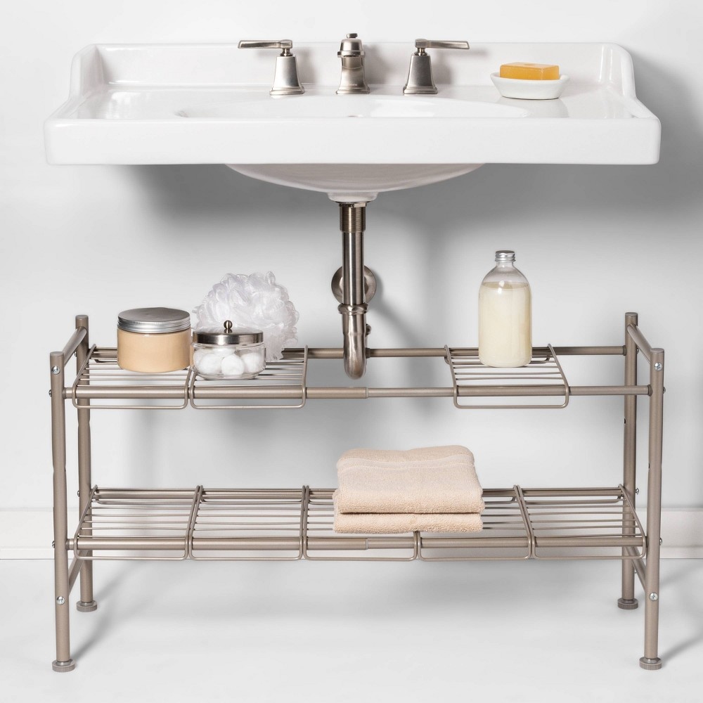 slide 2 of 3, Under the Sink Expandable Storage Shelf Brushed Nickel - Threshold, 1 ct