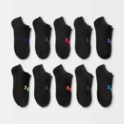 Women's Lightweight 10pk No Show Socks - All In Motion™ Black 4-10: Moisture Wicking, Y-Heel Stitching, Knit Fabric
