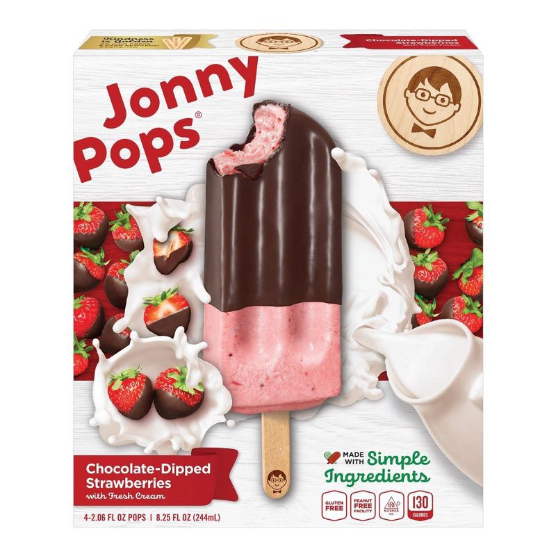 slide 1 of 4, JonnyPops Strawberry Chocolate & Cream Frozen Fruit Bars - 4pk/8.25oz, 4 ct; 8.25 oz