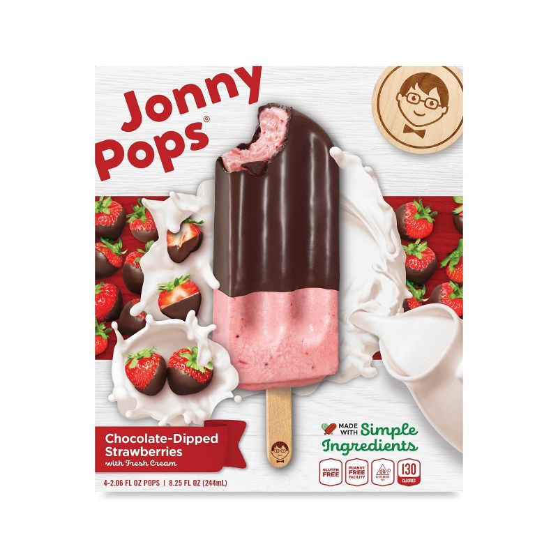 slide 1 of 4, JonnyPops Strawberry Chocolate & Cream Frozen Fruit Bars - 4pk/8.25oz, 4 ct; 8.25 oz