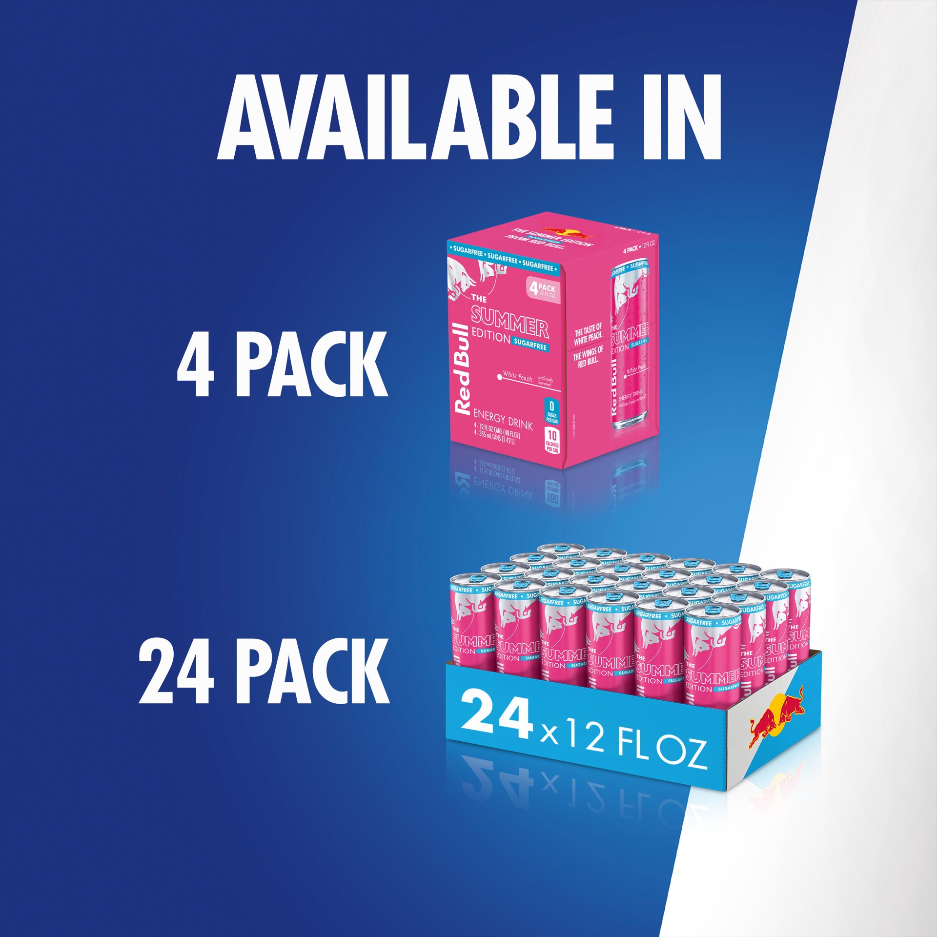 slide 6 of 7, Red Bull Summer Edition Sugarfree Energy Drink, White Peach, 12 fl. oz., Case of 24 cans, with 114mg Caffeine, Taurine & B Vitamins, 288 fl oz