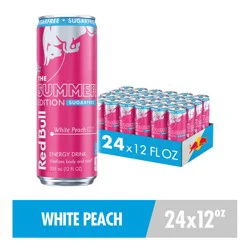 Red Bull Summer Edition Sugarfree Energy Drink, White Peach, 12 fl. oz., Case of 24 cans, with 114mg Caffeine, Taurine & B Vitamins