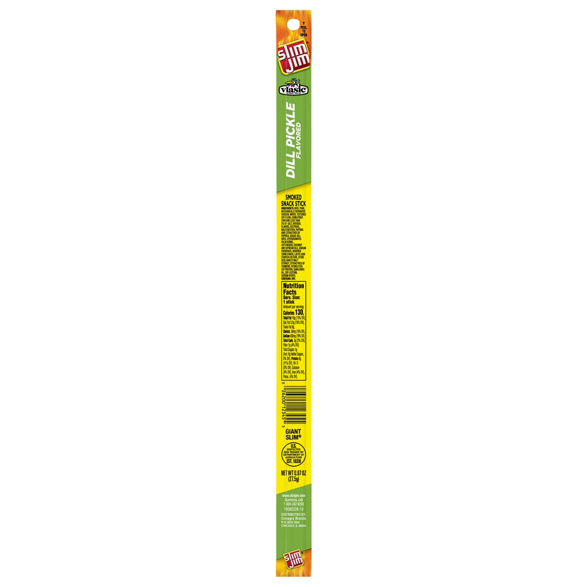 slide 1 of 3, Slim Jim Vlasic Giant Slim Dill Pickle Flavored Smoked Snack Stick 0.97 oz, 0.97 oz