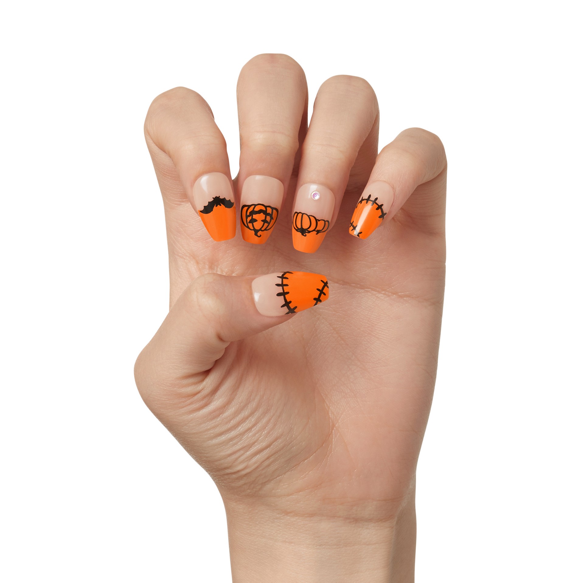 slide 5 of 5, imPRESS Press-On Nails, Halloween, No Glue Needed, Orange, Medium Coffin Shape, 33 Ct., 1 ct
