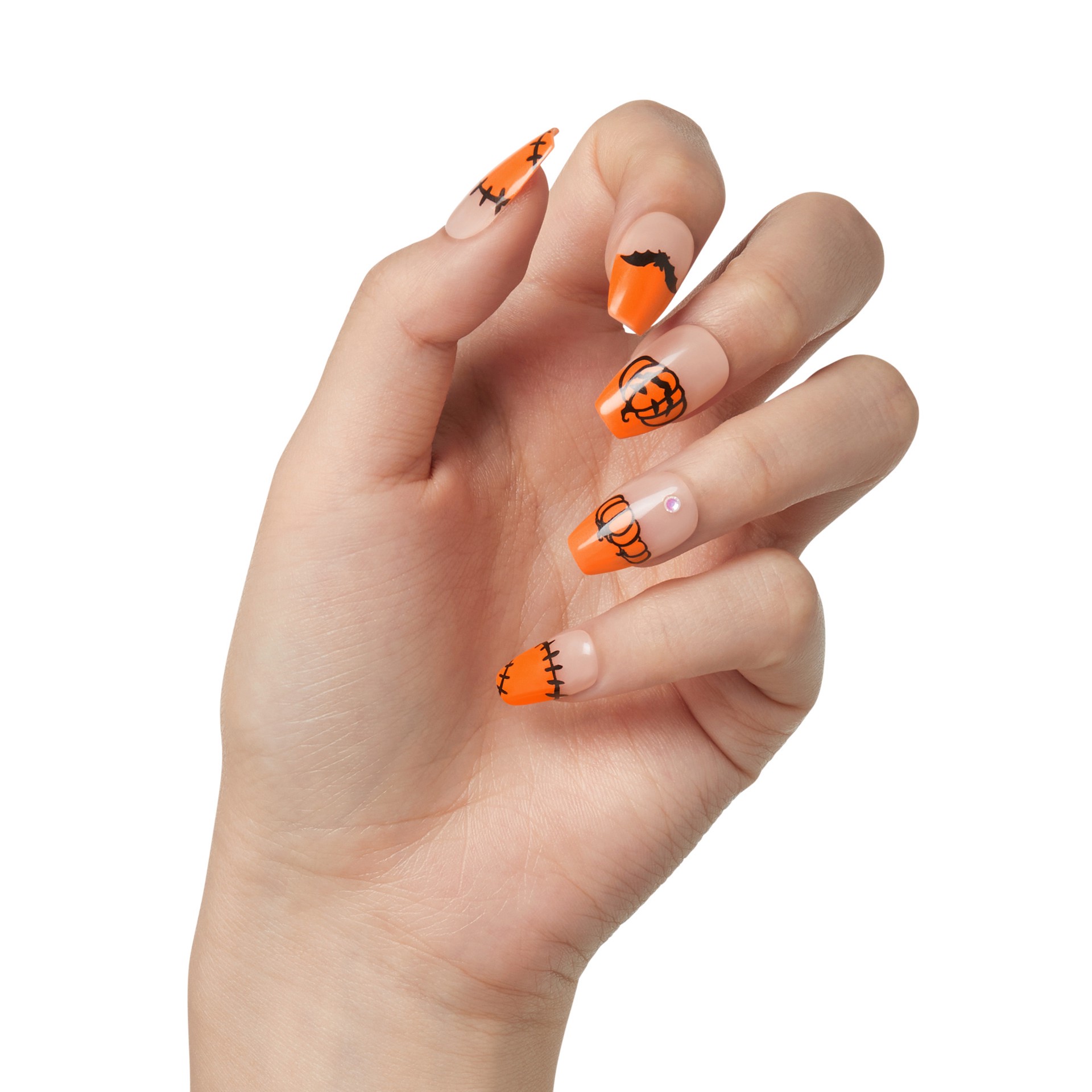 slide 4 of 5, imPRESS Press-On Nails, Halloween, No Glue Needed, Orange, Medium Coffin Shape, 33 Ct., 1 ct