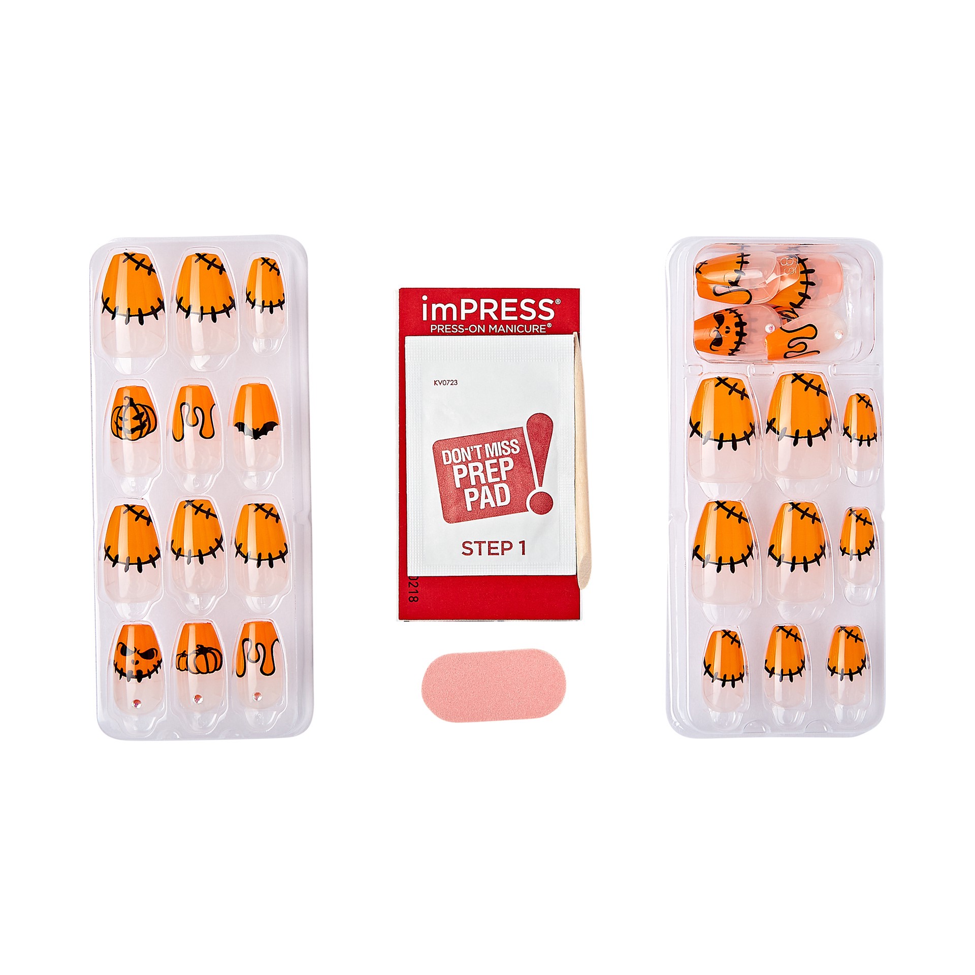 slide 3 of 5, imPRESS Press-On Nails, Halloween, No Glue Needed, Orange, Medium Coffin Shape, 33 Ct., 1 ct