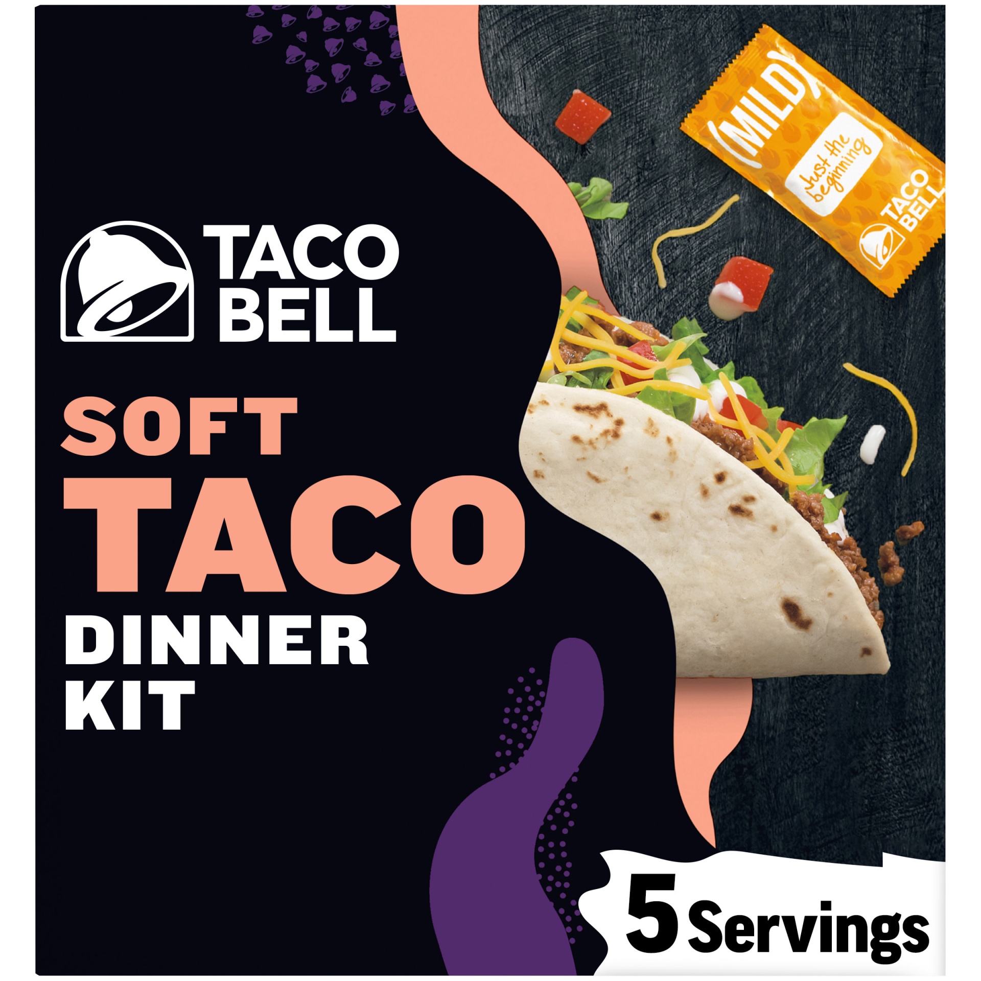 slide 1 of 1, Taco Bell Soft Taco Dinner Kit with 10 Soft Tortillas, Taco Bell Mild Sauce & Seasoning, 14.6 oz