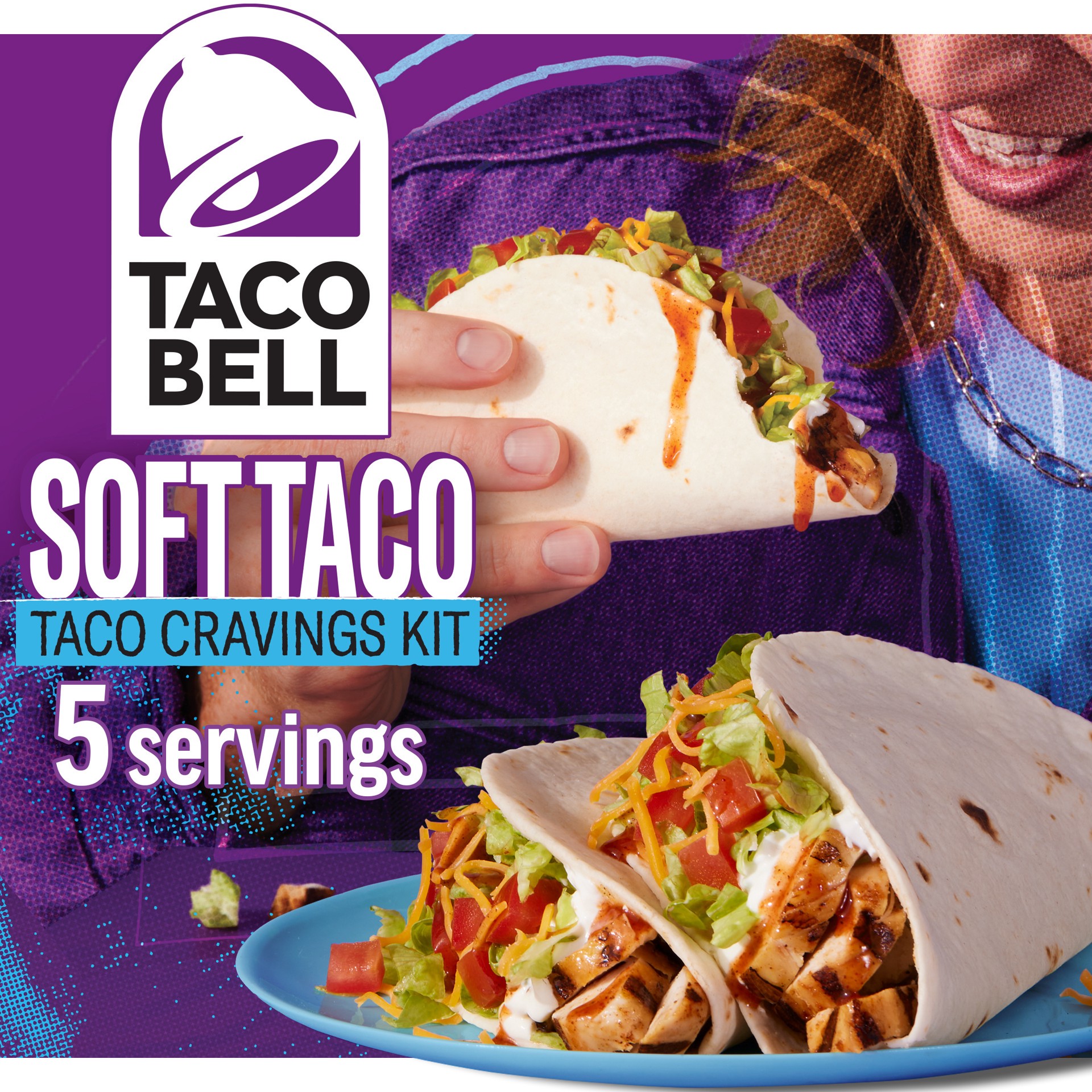 slide 1 of 6, Taco Bell Soft Taco Cravings Kit with 10 Soft Tortillas, Taco Bell Mild Sauce & Seasoning, 14.8 oz Box, 14.8 oz