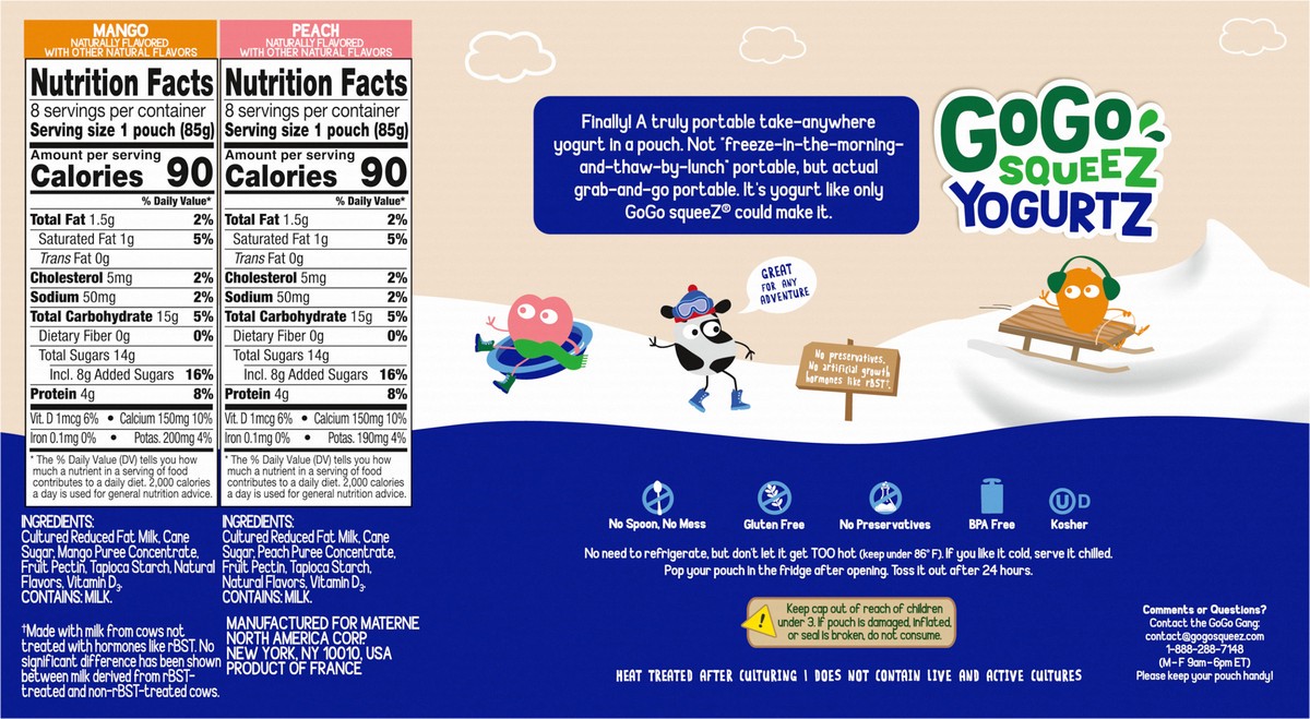 slide 7 of 7, GoGo squeeZ Low Fat Mango/Peach Yogurt 16 - 3 oz Pouches, 16 ct
