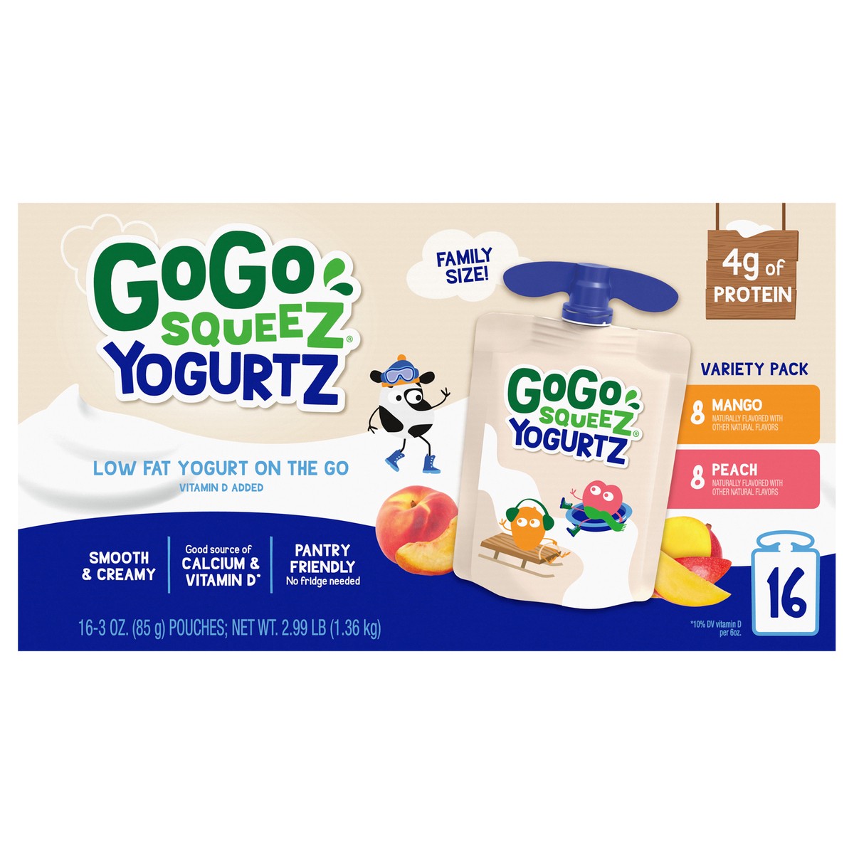 slide 1 of 7, GoGo squeeZ Low Fat Mango/Peach Yogurt 16 - 3 oz Pouches, 16 ct