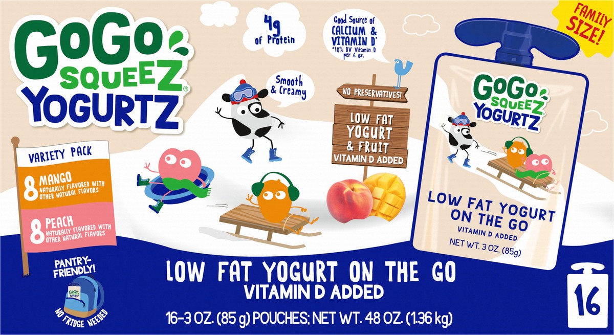 slide 3 of 7, GoGo squeeZ Low Fat Mango/Peach Yogurt 16 - 3 oz Pouches, 16 ct