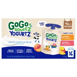 GoGo squeeZ Low Fat Mango/Peach Yogurt 16 - 3 oz Pouches