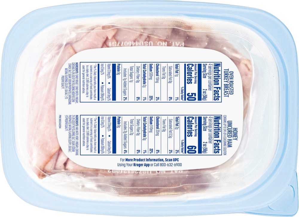 slide 2 of 2, Kroger® Deli Thin Sliced Oven Roasted Turkey Breast/Honey Uncured Ham Variety Pack, 16 oz