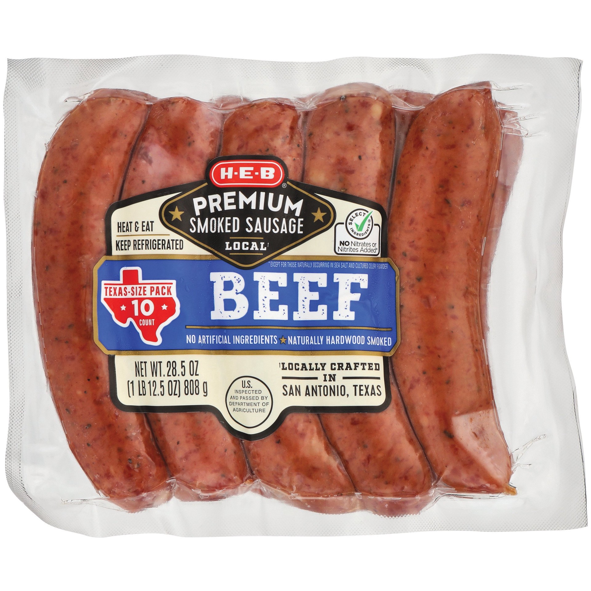 slide 1 of 1, H-E-B Beef Smoked Sausage, Value Pack, 28.5 oz