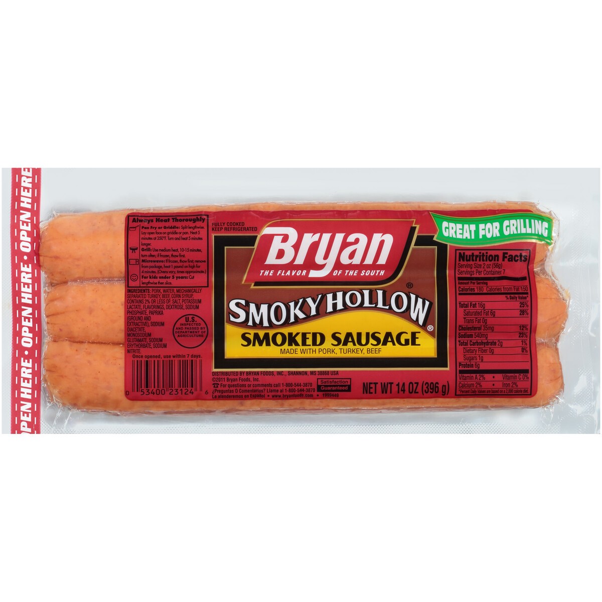 slide 1 of 9, Bryan Smoked Sausage, 14 oz., 396.89 g