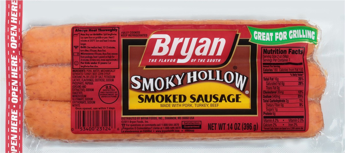 slide 6 of 9, Bryan Smoked Sausage, 14 oz., 396.89 g