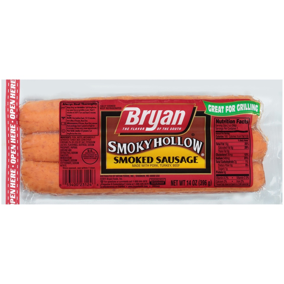 slide 1 of 1, Bryan Smoky Hollow Smoked Sausage, 14 oz