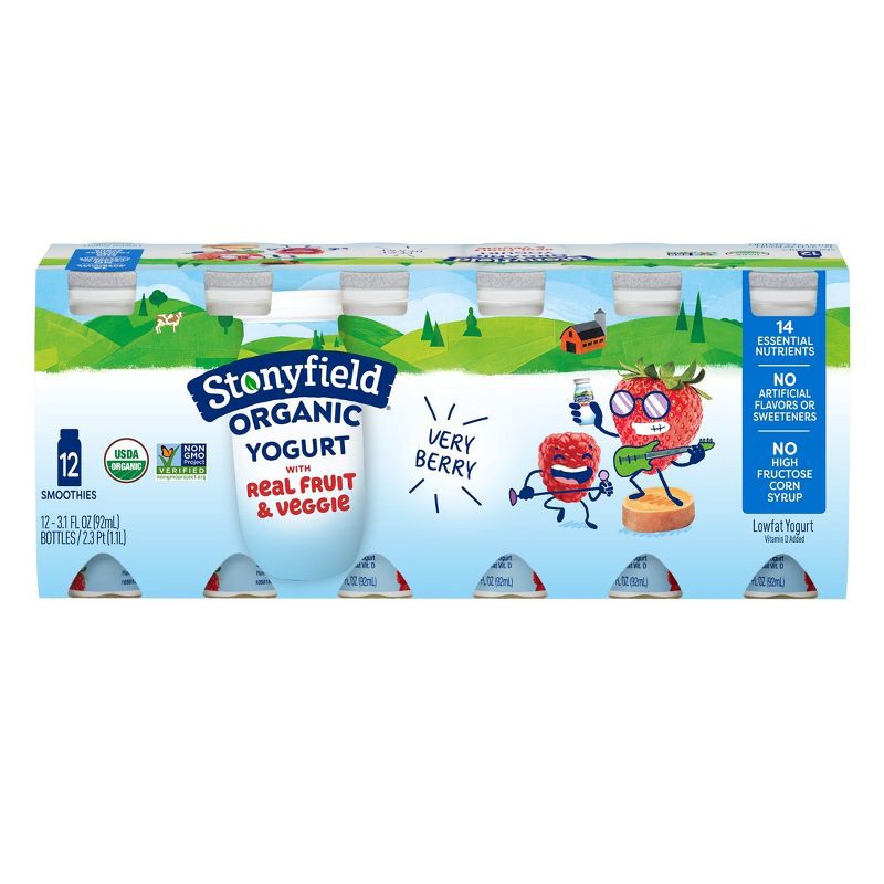 slide 1 of 9, Stonyfield Organic Very Berry Kids' Yogurt Drinks - 3.1 fl oz/12ct, 3.1 fl oz, 12 ct