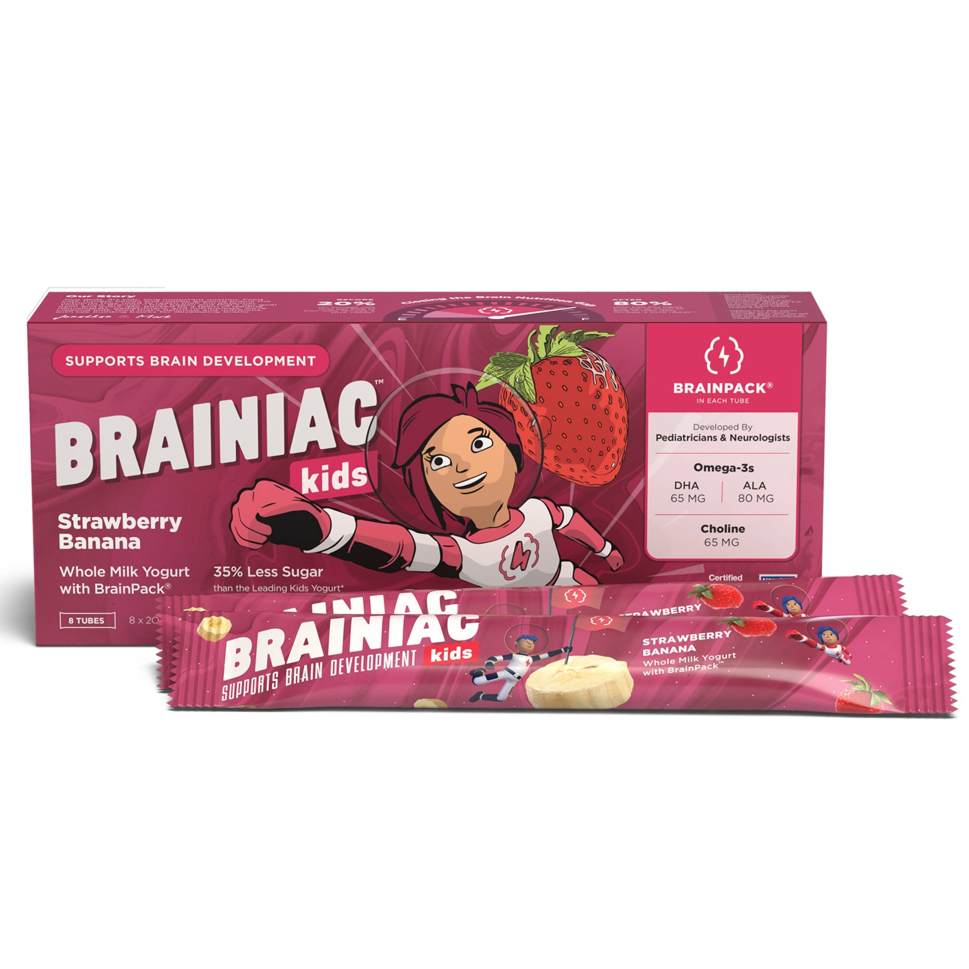 slide 1 of 4, Brainiac Kids' Strawberry Banana Probiotic Yogurt / Tubes, 8 ct; 2 oz