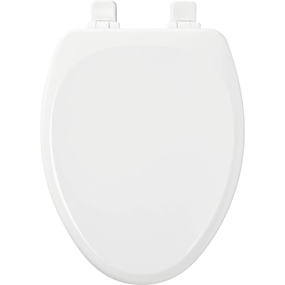 slide 7 of 7, Lannon Never Loosens Elongated Enameled Wood Toilet Seat with Slow Close Hinge White - Mayfair by Bemis, 1 ct
