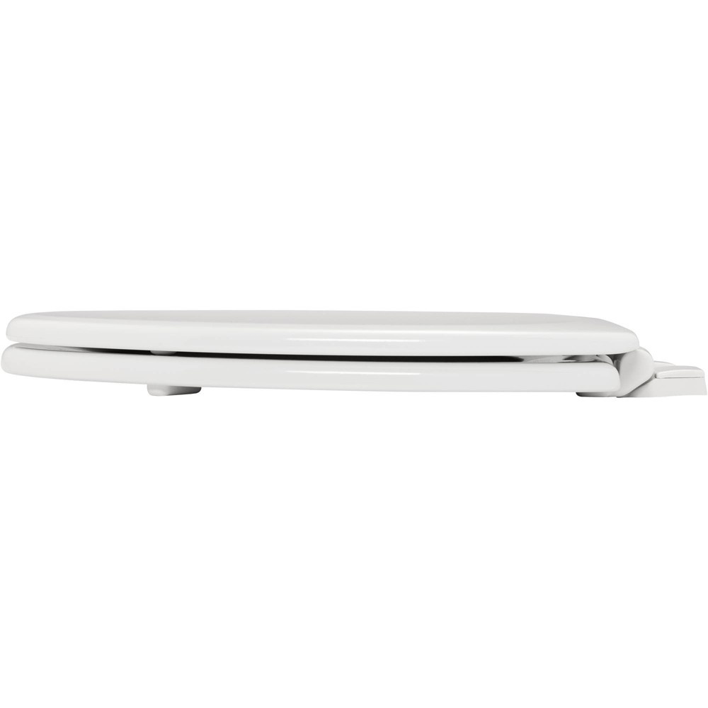 slide 2 of 7, Lannon Never Loosens Elongated Enameled Wood Toilet Seat with Slow Close Hinge White - Mayfair by Bemis, 1 ct
