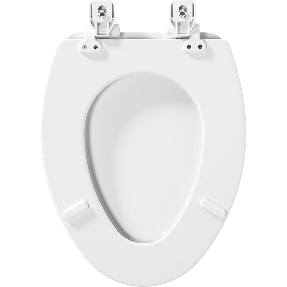 slide 5 of 7, Lannon Never Loosens Elongated Enameled Wood Toilet Seat with Slow Close Hinge White - Mayfair by Bemis, 1 ct