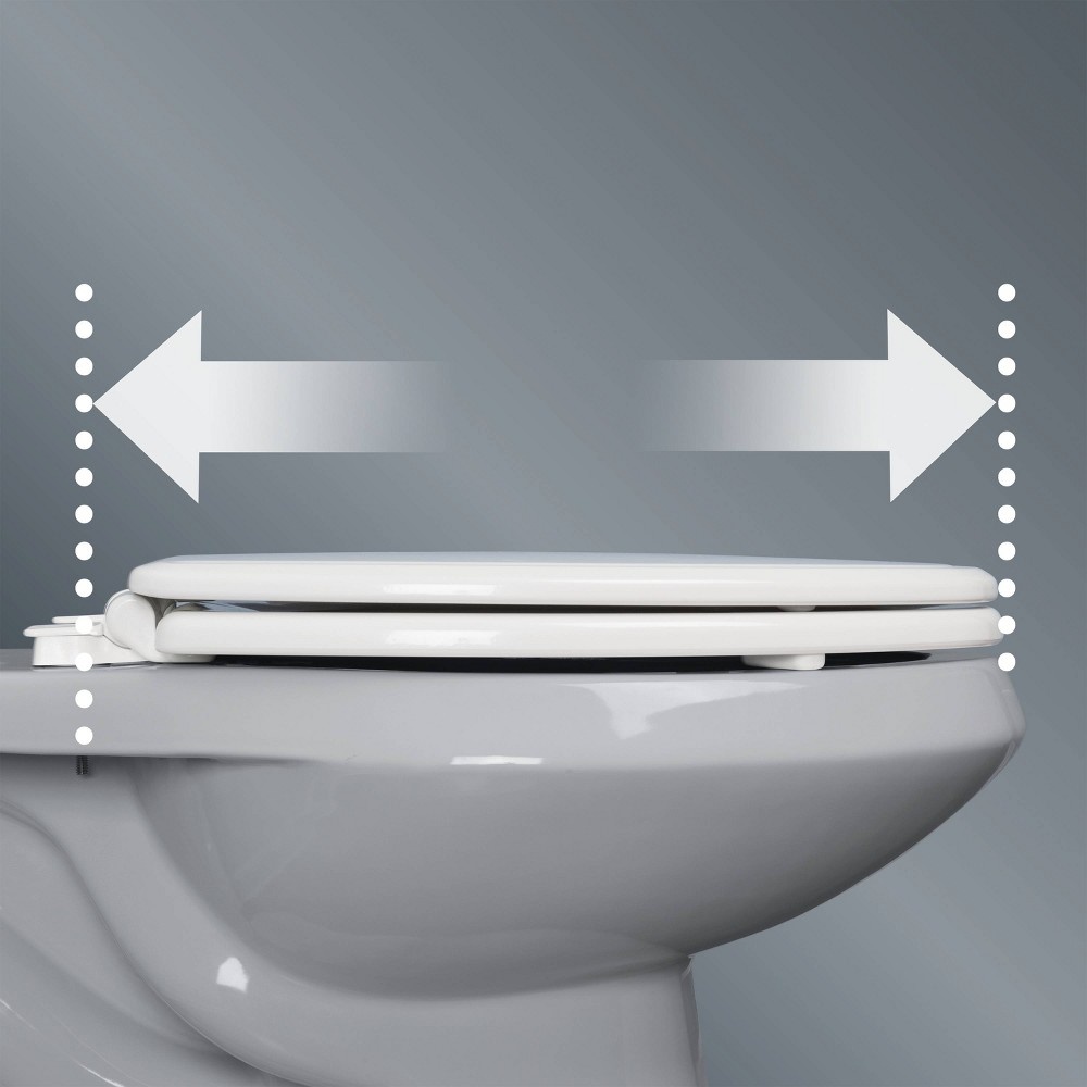 slide 4 of 7, Lannon Never Loosens Elongated Enameled Wood Toilet Seat with Slow Close Hinge White - Mayfair by Bemis, 1 ct