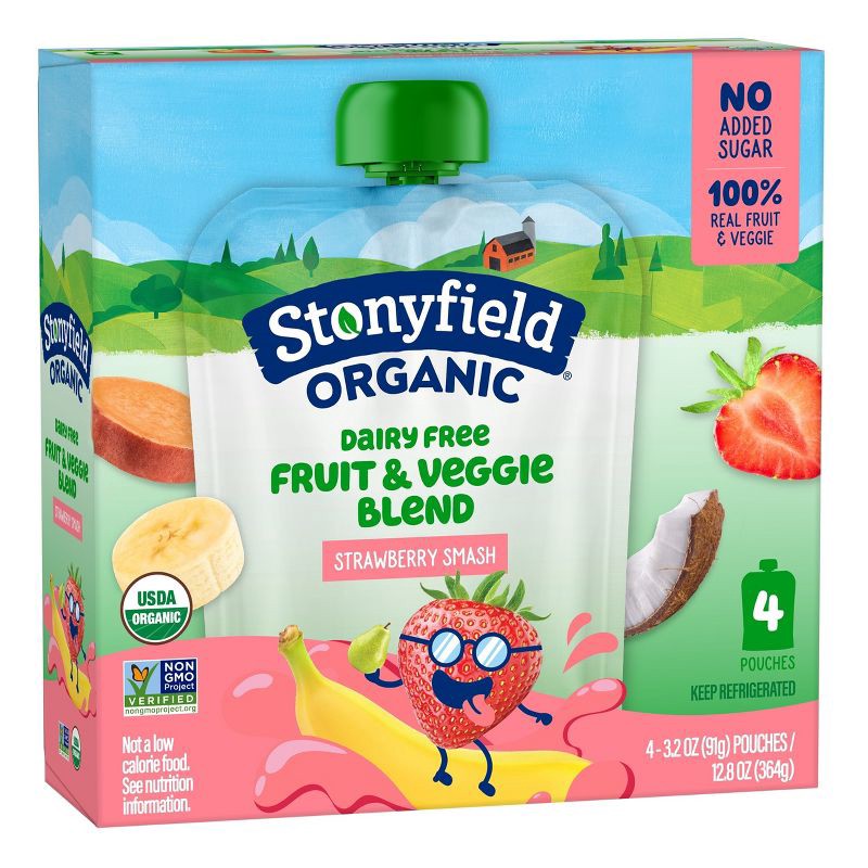 slide 6 of 9, Stonyfield Organic Strawbana Smash Kids' Dairy Free Smoothie - 4ct/3.2oz Pouches, 4 ct; 3.2 oz