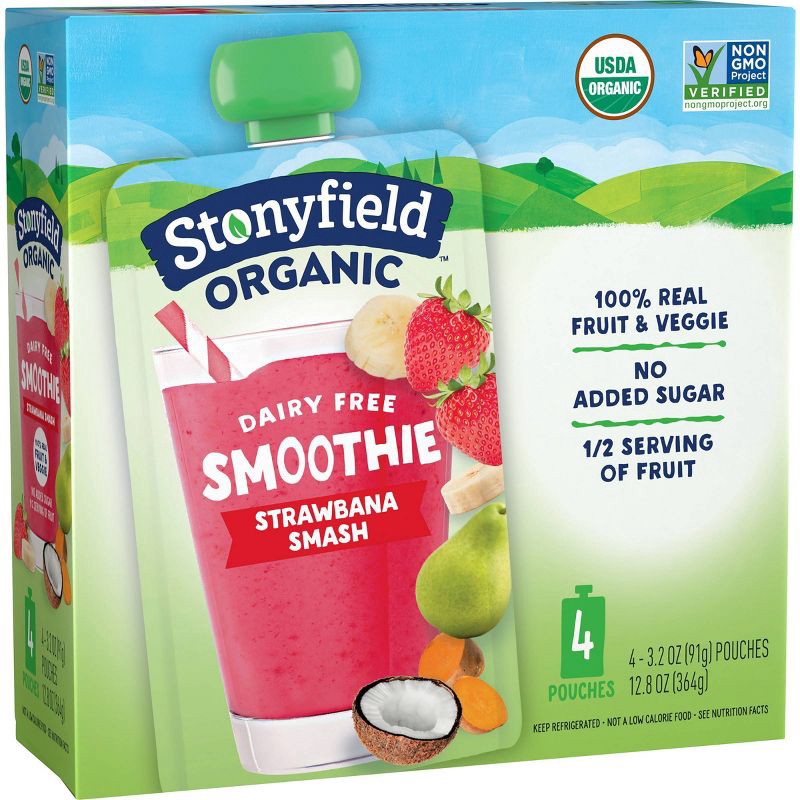 slide 7 of 9, Stonyfield Organic Strawbana Smash Kids' Dairy Free Smoothie - 4ct/3.2oz Pouches, 4 ct; 3.2 oz