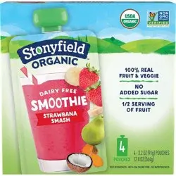 Stonyfield Organic Strawbana Smash Kids' Dairy Free Smoothie - 4ct/3.2oz Pouches