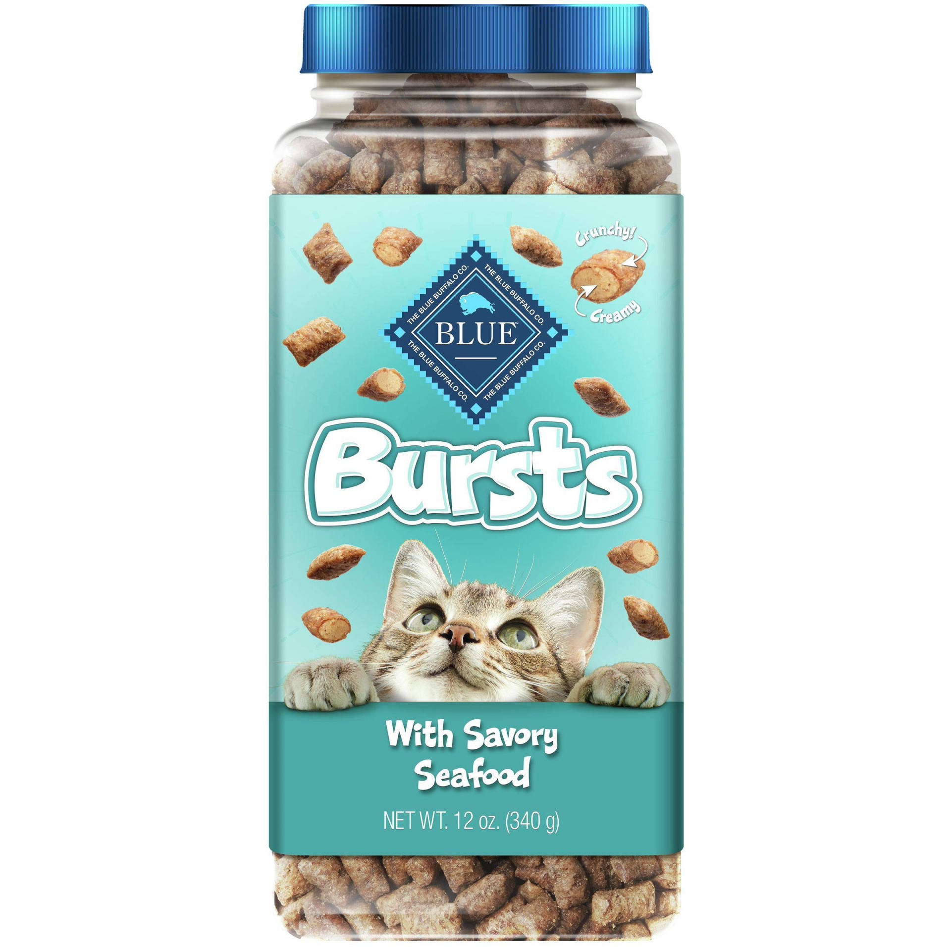 slide 1 of 6, Blue Buffalo Bursts with Savory Seafood Crunchy & Creamy Cat Treats - 12oz, 12 oz